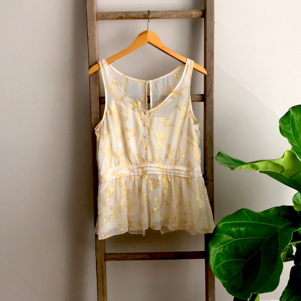 Anthropologie: Gold/Cream Sleeveless Blouse